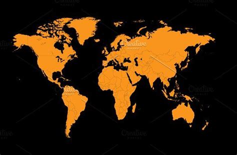 World Map Flat Neon Orange Borders World Map Art Detailed World Map