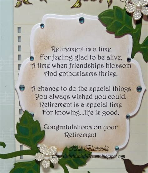 Jul 19, 2019 · retirement is a life event that can come with a mix of emotions: Embellished Dreams: Retirement Card