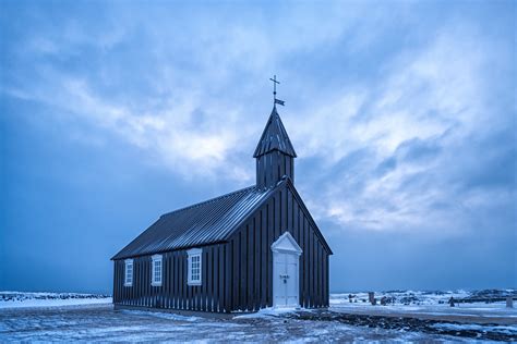 Church Covered With Snow Under Blue And White Cloudy Sky Iceland Hd