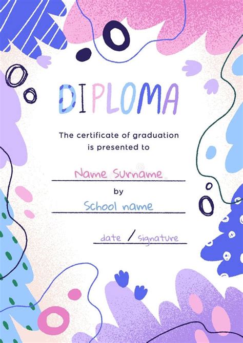 Kids Graduation Diploma Design Childrens Vertical Certificate Template