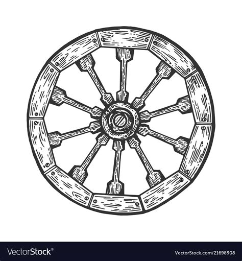 Cart Old Wooden Wheel Engraving Royalty Free Vector Image