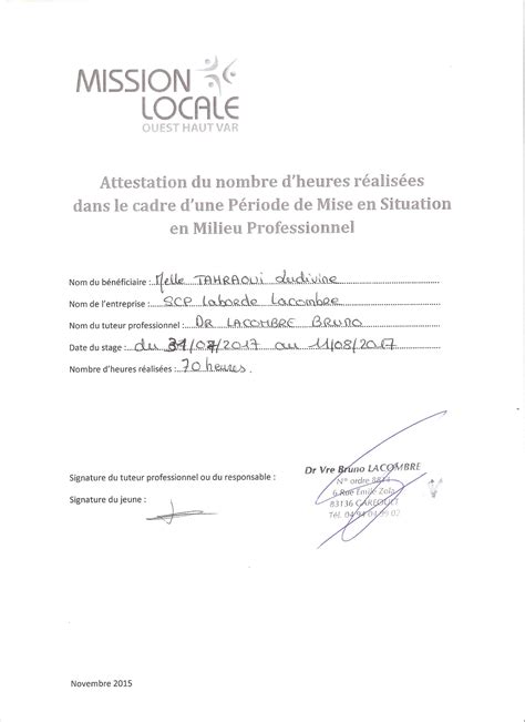 Examples Attestation De Stage
