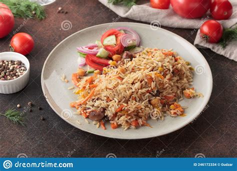 Delicious Pilaf Rice With Meat And Vegetables Stock Photo Image Of
