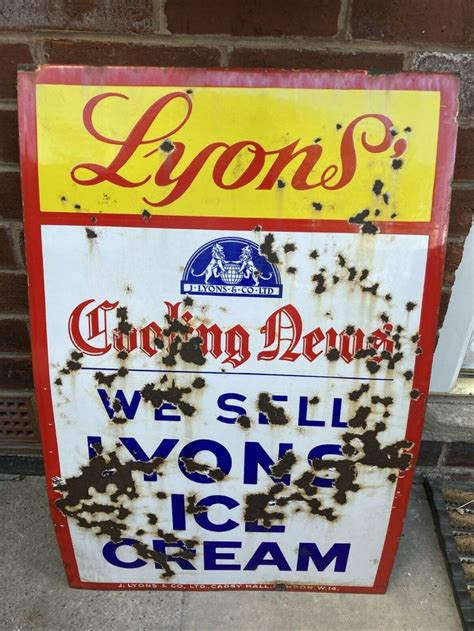 Lyons Ice Cream Enamel Sign Original Vintage Collectibles Home