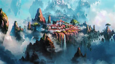 Floating Islands Art 🙄 In 2020 Anime Art Fantasy Anime Wallpaper