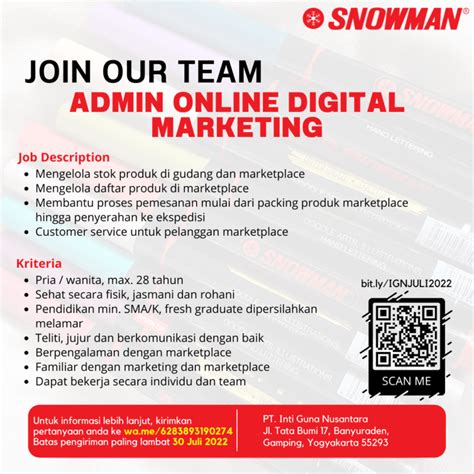 Lowongan Kerja Admin Online Digital Marketing Admin Purchasing