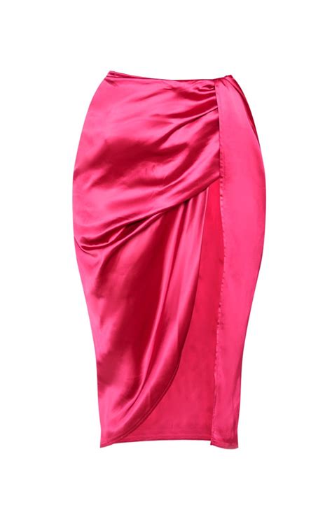 Hot Pink Satin Twist Front Midi Skirt Prettylittlething Aus