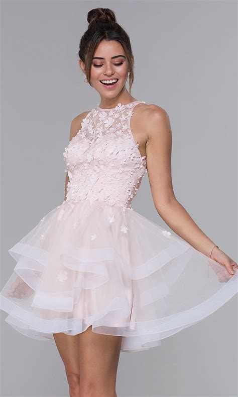 Short Tulle Homecoming Dress With 3 D Lace Bodice Tulle Homecoming