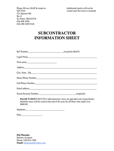 Subcontractor Information Sheet Fill Out And Sign Online Dochub