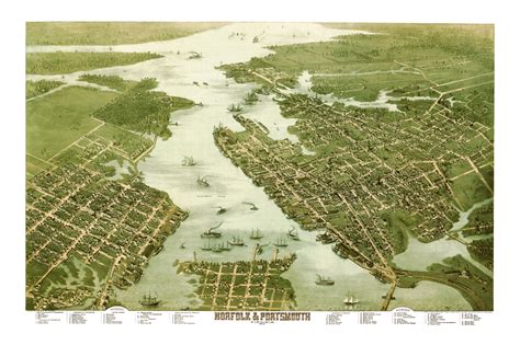Beautifully Restored Map Of Norfolk And Portsmouth Virginia