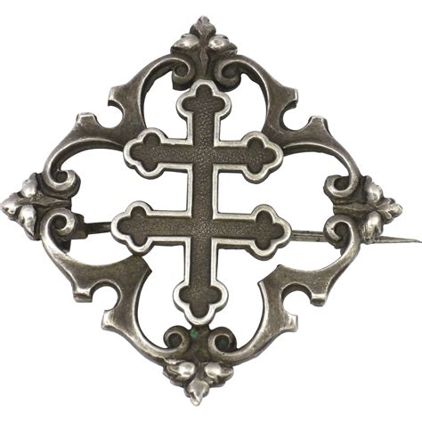 French Victorian Cross Of Lorraine Silver Pin From