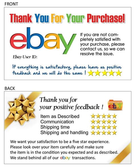 I hope we keep meeting your expectations. 100 Thank You business card for Ebay Seller FREE SHIPPING ...