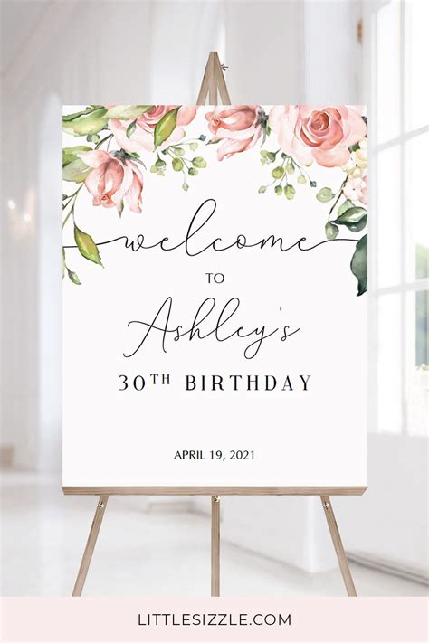 Blush Floral Birthday Welcome Sign Template Party Signs Diy 30th Birthday Decorations 60th