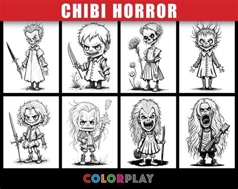 35 Chibi Horror Coloring Pages Printable Spooky Horror Etsy