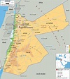 Grande mapa físico de Jordania con carreteras, ciudades y aeropuertos ...