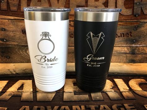 And hey, it's only fair since he's probably getting one for you too! Set of 2 - 20oz Insulated "Bride & Groom" Travel Mug l ...