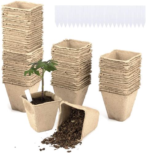 Cosweet 3 Inch Diameter Biodegradable Square Peat Seed Pots 100 Pack