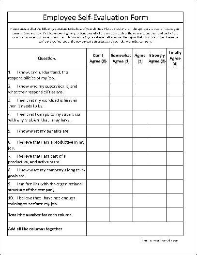 Free Basic Employee Self Evaluation Form From Formville