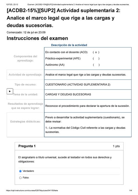 Examen Acdb Sup Actividad Suplementaria Analice El Marco