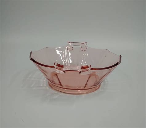 Vintage Pink Depression Glass Bowl With Handles And Sides Etsy
