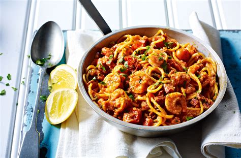 I cook the meats, pasta, and sauce all at the same time, but it can be done individually and refrigerated before baking it in the oven. Spicy Chorizo And Prawn Pasta | Dinner Recipes | GoodtoKnow