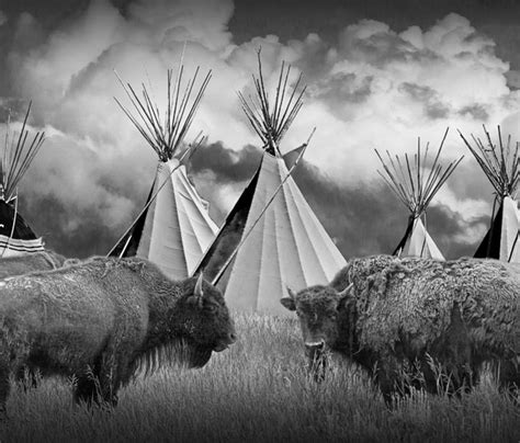 Buffalo Herd Among Teepees Of The Blackfoot Tribe Tapestry For Sale By