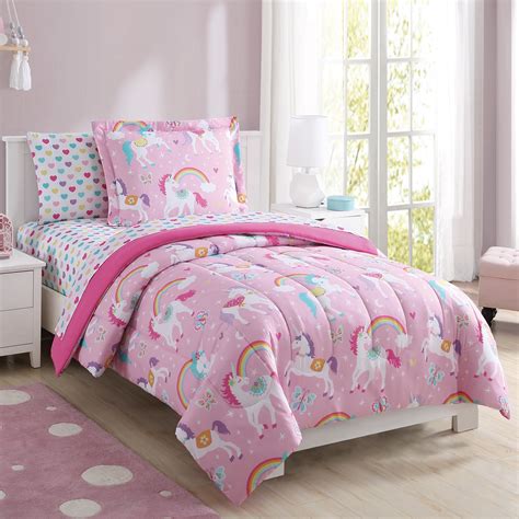 Your Zone Rainbow Unicorn Bed In A Bag Coordinated Bedding Set Pink Full Size