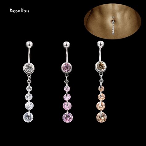 Fashion Sexy Dangle Belly Button Rings Ombligo Navel Piercing Surgical Steel Zircon Crystal