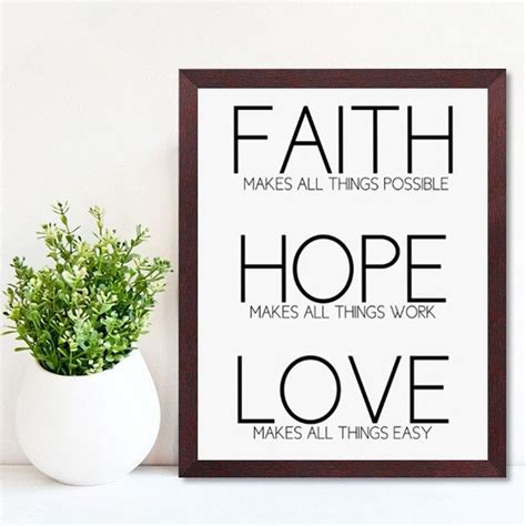 Faith Hope Love Scripture Printable Typography Poster Christian Wall