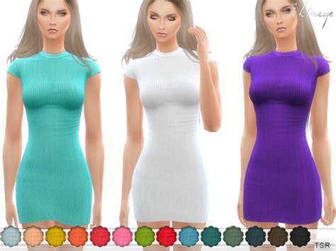 The Sims Resource Ribbed Cap Sleeve Bodycon Dress By Ekinege Sims 4