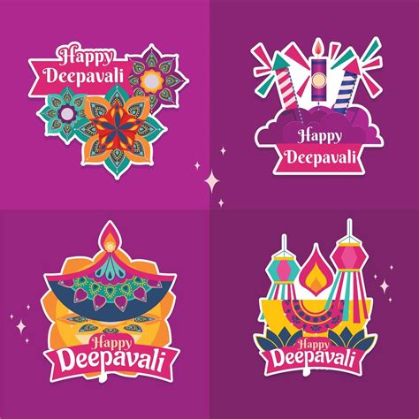 Happy Deepavali Colorful Sticker Set 1372980 Vector Art At Vecteezy