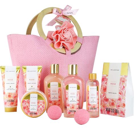 Spa Gift Set Rose Gift Basket For Women 10 Pcs Home Spa Set In A Bag