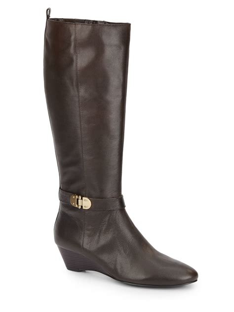Lyst Bandolino Adanna Leather Wedge Boots In Brown