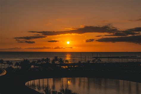 Orange Sunset On Waikiki In Hawaii Image Free Stock Photo Public