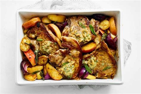Place pork in roasting pan. Pork tray bake with mustard nut butter