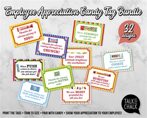 Printable Employee Appreciation Candy Tag Bundle 32 Candy Etsy Canada