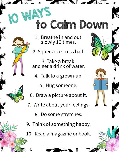 10 Ways To Calm Down A Free Printable Poster Mindfulness For Kids