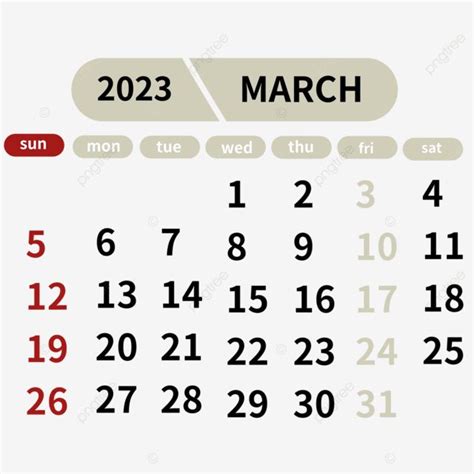 March 2023 Calendar White Transparent March Calendar 2023 Number