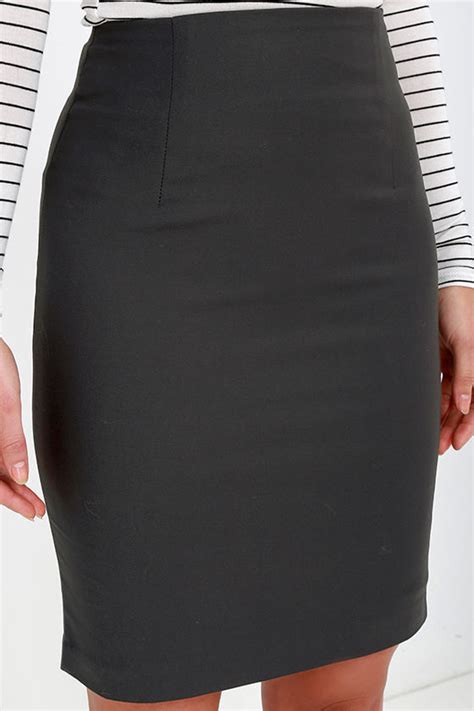 Chic Charcoal Grey Skirt High Waisted Skirt Midi Skirt Pencil