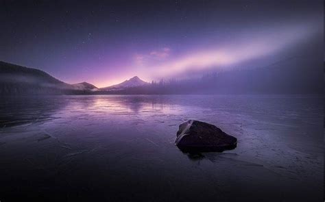 Nature Landscape Mist Sunset Lake Mountain Starry Night Forest