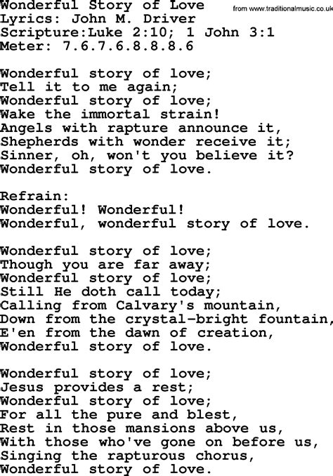 Good Old Hymns Wonderful Story Of Love Lyrics Sheetmusic Midi