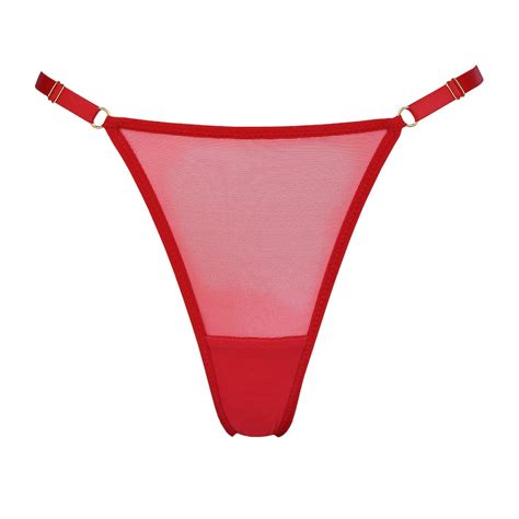 Red Mesh Adjustable High Cut Thong Sexy Sheer See Through Etsy
