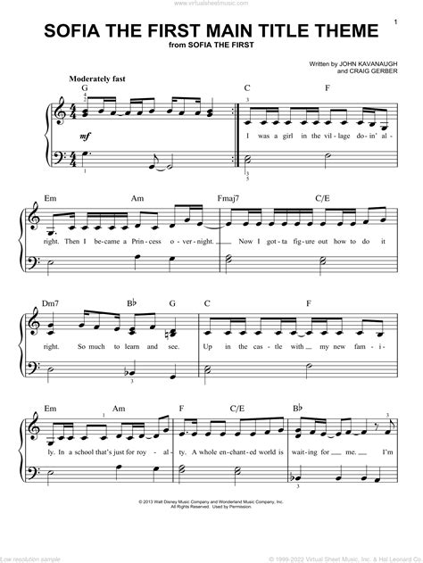 Sofia The First Main Title Theme Sheet Music For Piano Solo Pdf
