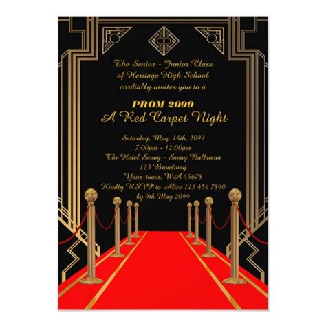Prom Senior Junior Gatsby Style Red Carpet Night Invitation