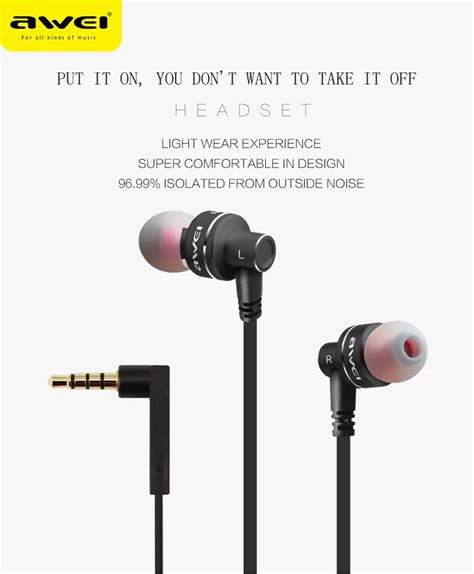 Awei Es 10ty Metal Wired Earphone Earbuds Stereo Headset