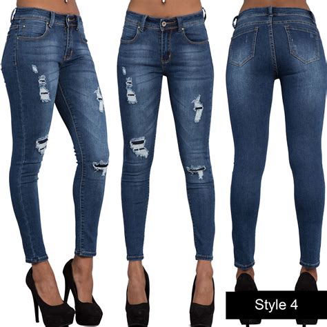 Women Ladies New Ripped Denim Sexy Skinny Leg Jeans Size 6 8 10 12 14