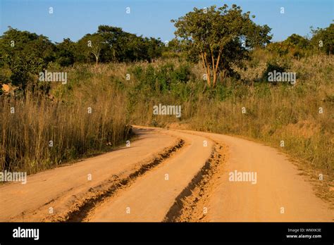 A Dry Season Road In A Remote Part Of Rural Malawi Africa Showing