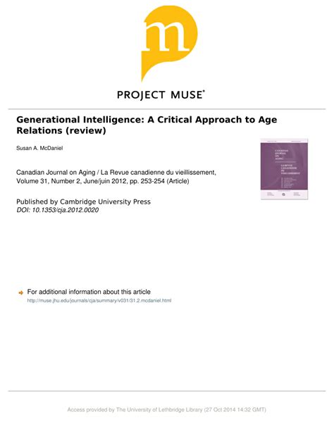 Pdf Generational Intelligence A Critical Approach To Age Relations