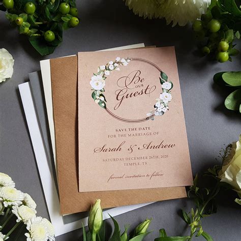 Be Our Guest Kraft White Floral Wedding Invitations By Sienna Mai ...
