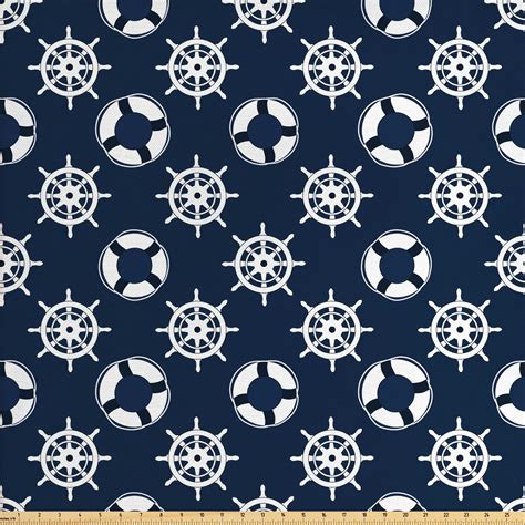 Nautical Blue Fabric By The Yard Summer Marine Patter With Buoy And